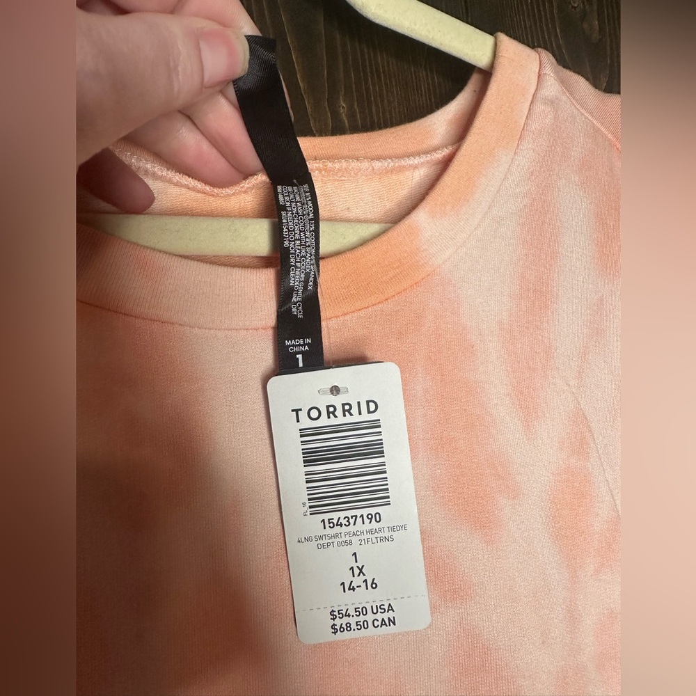 NWT TORRID size 1 Lightweight Long Sleeve Orange/White Tye Dye w/ a Heart - Picture 2 of 4